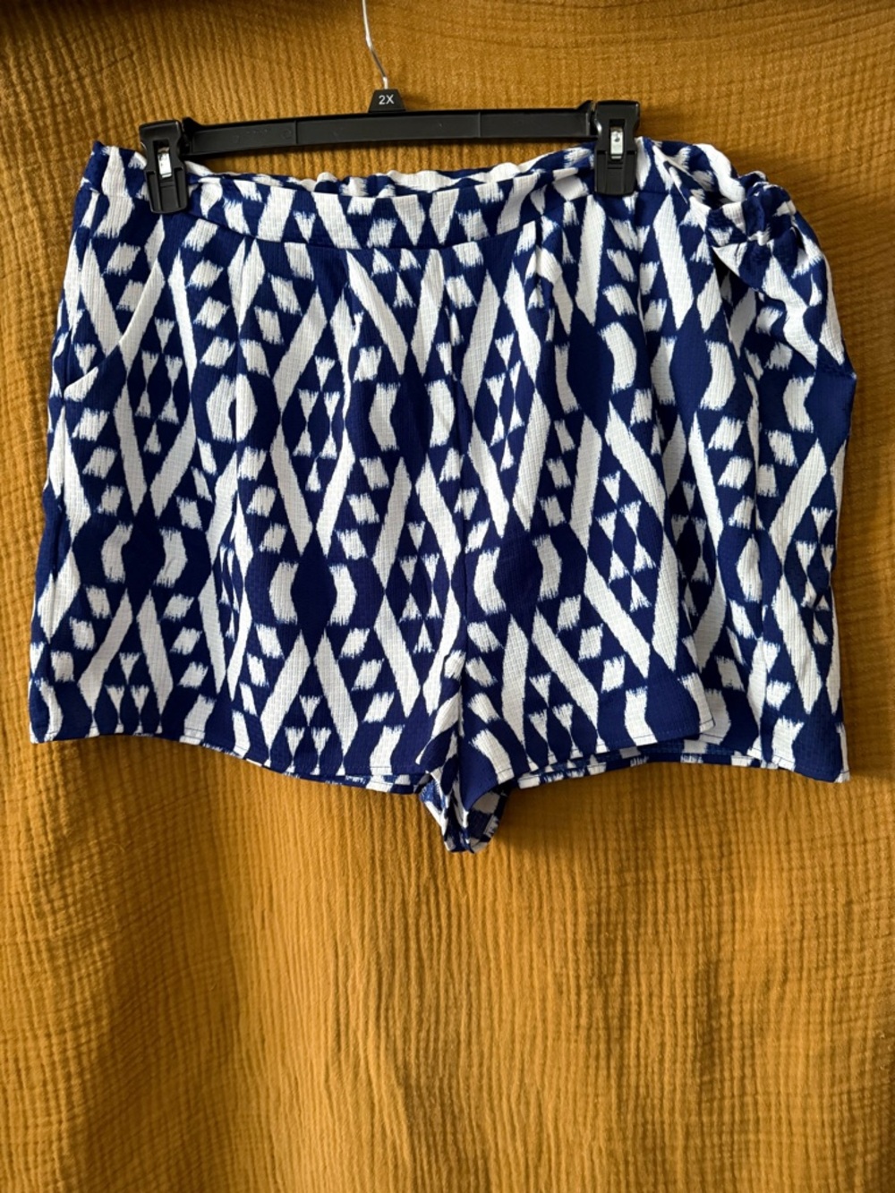 Soprano Blue & White Geometric High Waist Shorts